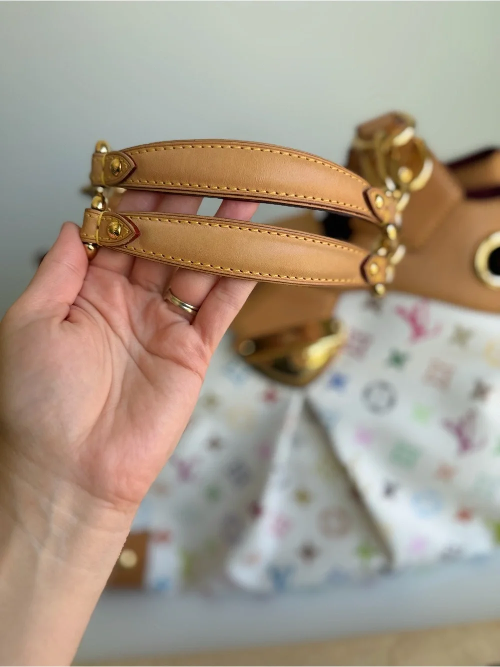 Authentic Louis Vuitton Takashi Murakami White Blanc Multicolor Ursula Handbag
